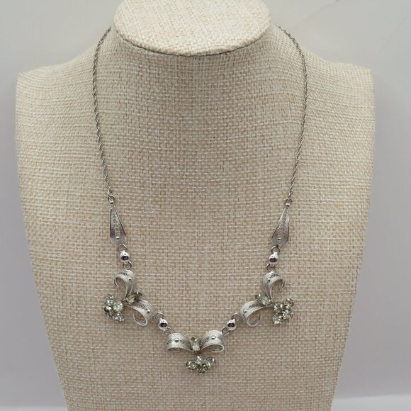 Sorrento Sterling Silver Rhinestone Filigree Floral Necklace - Picture 3 of 12